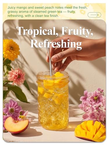 Image of LOOMICA Mango Peach Green Tea, Fruity Tropical Green Tea Blend with Juicy Mango & Sweet Peach, Refreshing Hot or Iced Tea, No Artificial Sugar Added, 20 Count