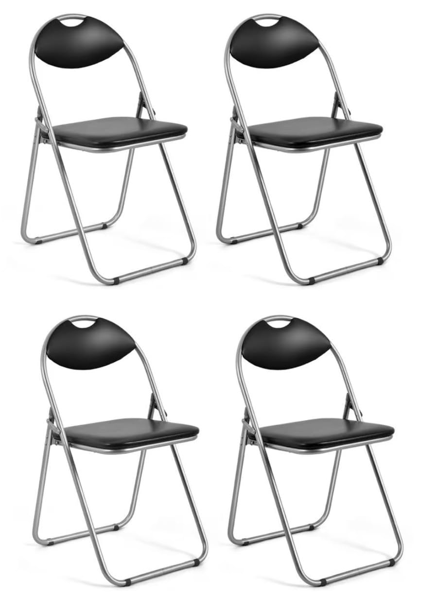 Millhouse Padded Folding Chairs, Pack of 4 - Portable Black Folding Chairs for Dining Room, Office, Vanity, Study Desk & Home Use, Soft Cushioned Metal Seating Chairs