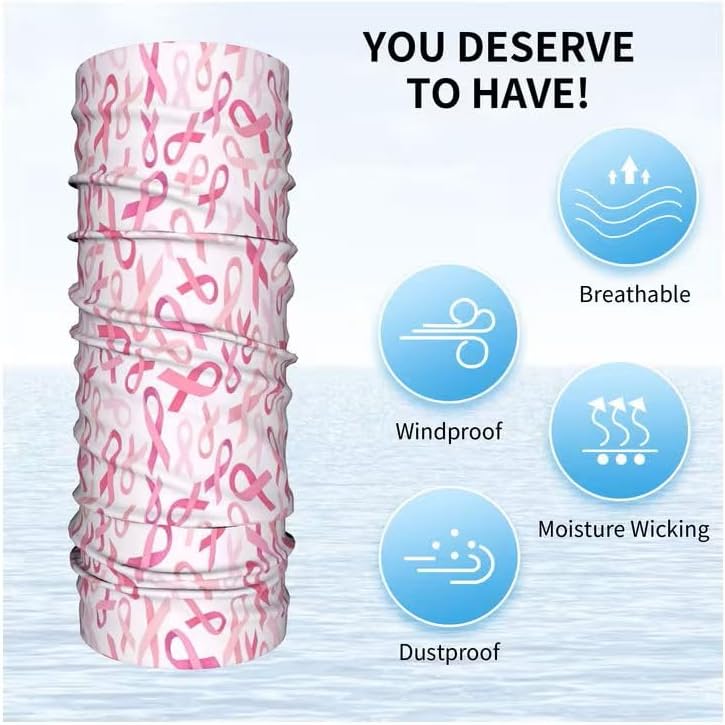 Tube Scarf Pink Bows Awareness Multifunctional Scarf | Pink Ribbon Pattern, Breast Cancer Awareness, 50 x 25 cm, Breathable, Wind Protection