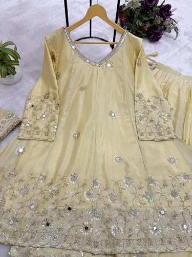 Image of LUXE VIBE Embroidered Embellished chinon semi-beads real mirror work top with chinon lehenga and embroidered dupatta set