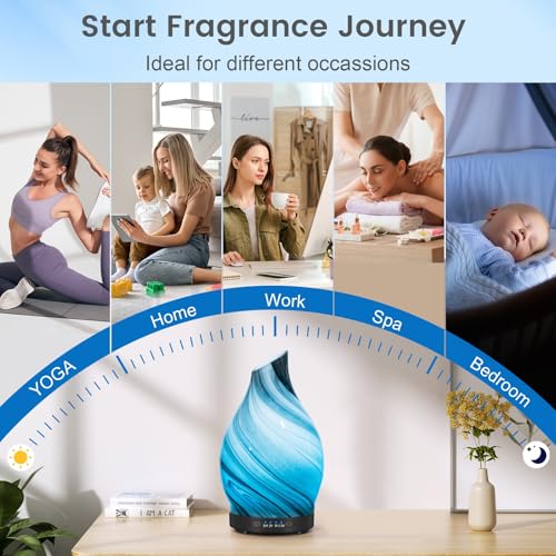 120ML Glass Aromatherapy Diffuser with Auto Shut-Off and 7 Color LED Lights for Home and Office