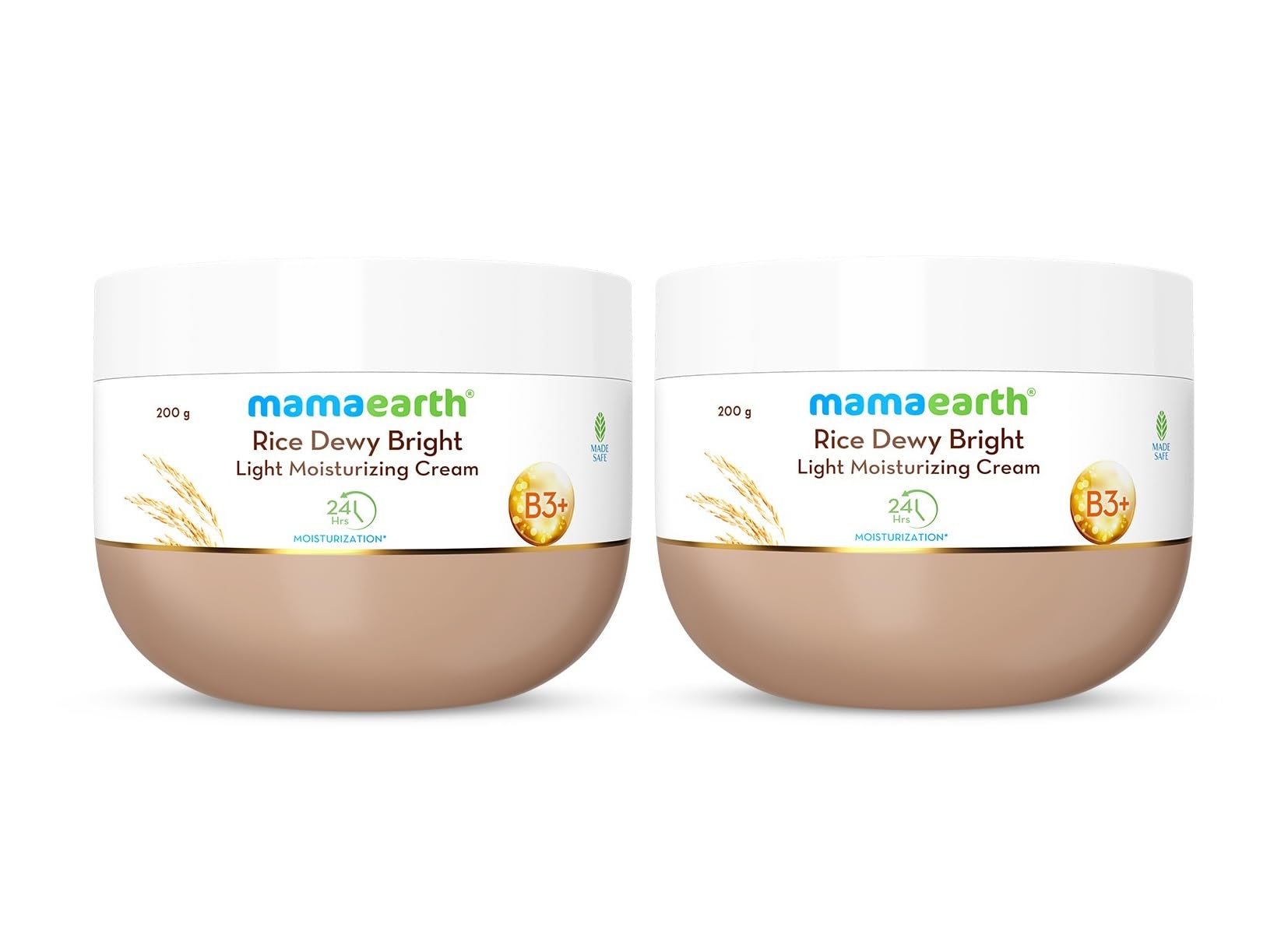 Mamaearth Rice Dewy Bright Light Moisturizing Cream with Rice Water & Niacinamide for Glass-Skin 200 g (Pack of 2) |For Face, Hands & Body | 24H Long-lasting Moisturization | Non-Greasy Quick Absorbing, All SkinTypes
