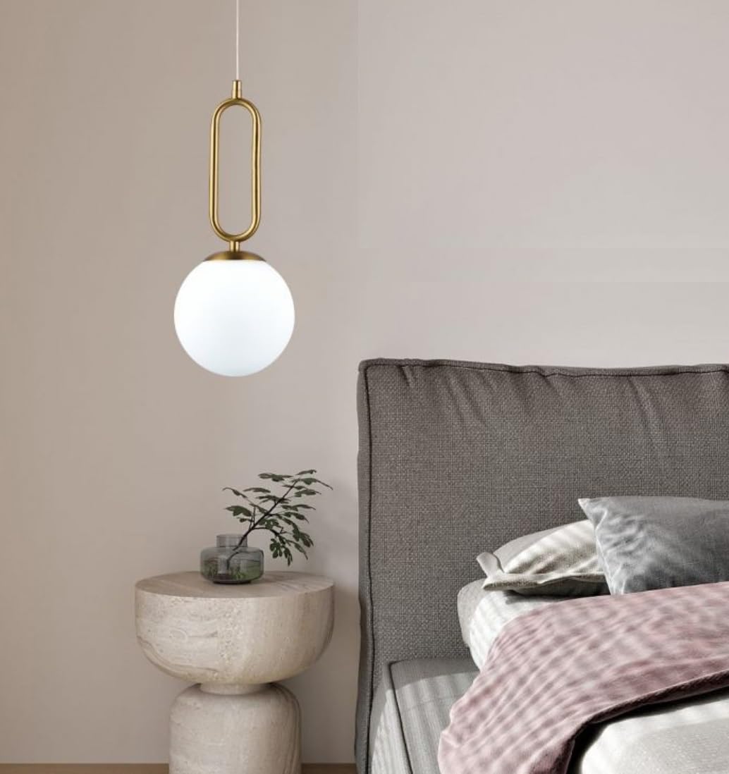 Lampadario Sospensione Moderno - MetallO Bronzo Con Sfera Vetro Opalino, Attacco G9, 120x15cm - Foto 6