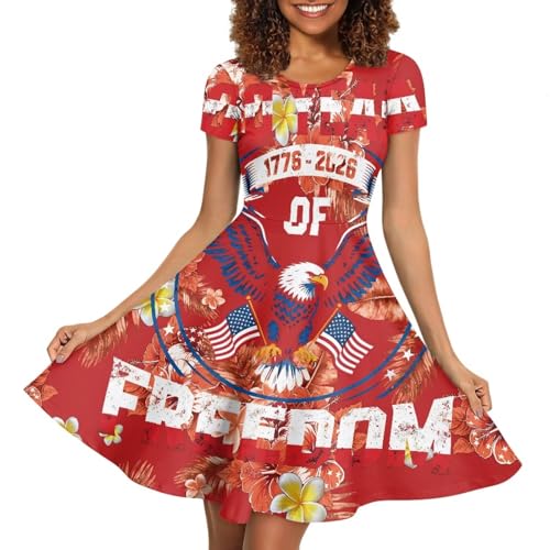 Image of HUGS IDEA Womens Puffy Swing Midi Dress Round Neck Short Sleeve Party A-Line Dresses