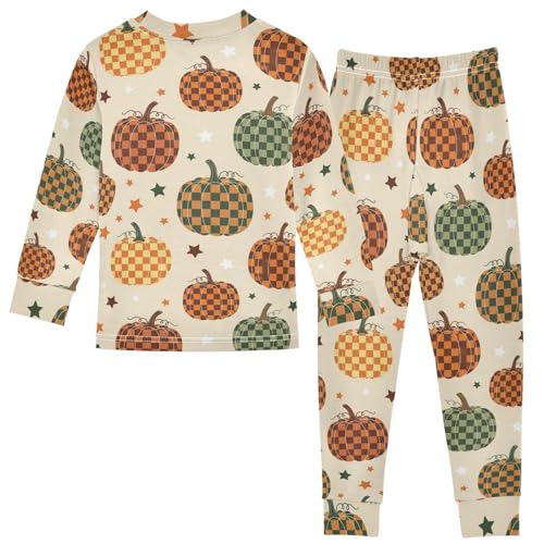 Pajama Sets Long Sleeve Pumpkin Pattern Stars Soft Comfy Sleepwear 2 Piece PJS 3-8T3