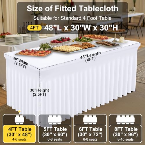 Image of Smiry 2 Pack Spandex Elastic Fitted Table Cloth Skirt for 4FT Table | Stretch Washable Table Cloth, Banquet Table Cover for Wedding, Party, Indoor & Trade Shows, (White, 48Lx30Wx30H)