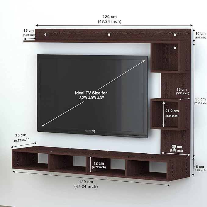 Image of Anikaa Kirina Engineered Wood Wall Mount TV Unit with LED Lights TV Cabinet TV Entertainment Unit Set Top Box Stand (Wenge) (Ideal for 43 Inch)(D.I.Y)