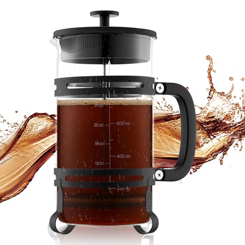 VEVOR Caffettiera a Pistone Francese, Caffettiera Francese French Press da 1 Litro in Vetro Borosilicato con Filtro in Acciaio Inox, per Caffè o Tè, Viaggio, Cucina, Ristorante