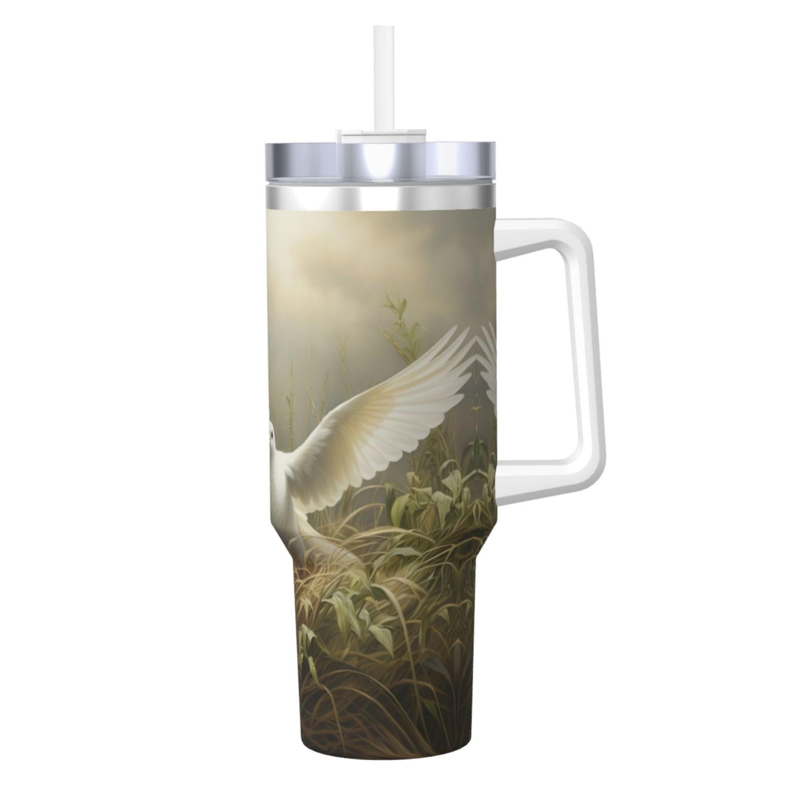 Grass and Dove Wasserflasche aus Edelstahl, doppelwandig, isoliert, mit Griff und Strohhalm-Deckel, 1,2 l