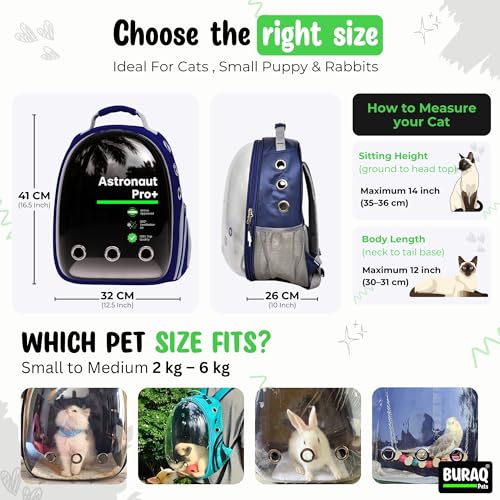 Image of Buraq Astronaut Pro Pet Carrier Backpack (41L x 32W x 26H cm) - Transparent Bubble Capsule Design, Airline-Approved, Breathable & Ventilated Travel Bag for Cats