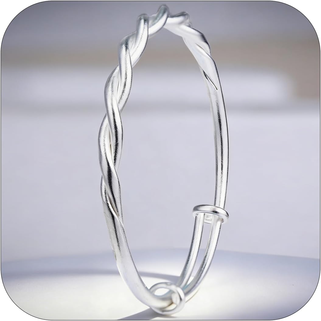 925 Sterling Silver Handmade Minimalist Mobius-inspired Light Silver Bangle Bracelet for Women, Adjustable Twisted Open Cuff Bangle, Matte Silver Jewelry with Simple Elegant Design
