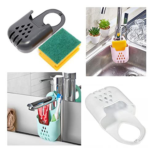 HK Online Kitchen Bathroom TAP Sponge SOAP Holder & Sponge Included -Easy Fasten, Sink DRAINING Caddy, Dishcloth Holder, Soap Sponge Holder (Set of 2 Premium with Sponge)