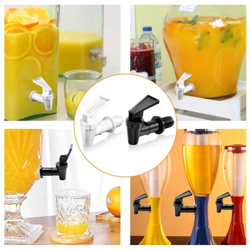 Lanzeuta 4 Sets Bpa-Free Replacement Cooler Faucet, White & Black Water Dispenser Tap Set, Reusable Plastic Spigot Spout Water Beverage Lever Pour Dispenser Valve Water Crock Tap #TOP6