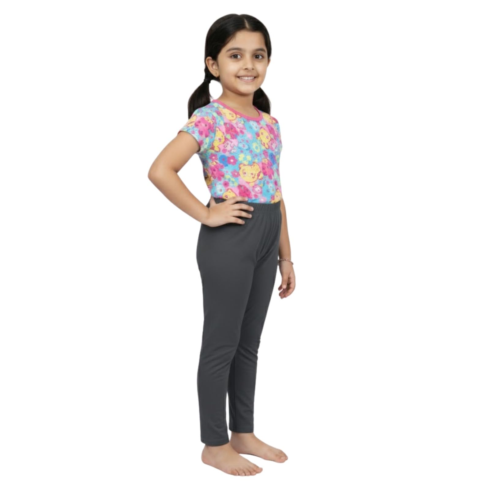 comfycute Cotton Leggings for Girls | Soft Stretchable Plain Ankle Length Bottoms for Kids | Non-Transparent Fabric | Comfortable Regular Fit Daily Leggings for All Day Use | 8-9 Yr Gray - Image 3 thumbnail