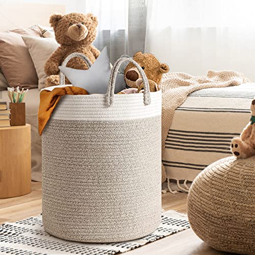 Mxmhome Cotton Rope Laundry Hamper - 20" X 15" X 15" Tall Woven Laundry Basket, Wicker Laundry Hamper For Clothes, Laundry Room Organization, Soft Baby Hamper For Nursery, Large Laundry Basket, 58L #TOP5