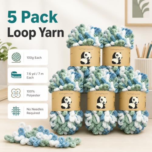 Image of Loop Yarn 5Packs,Shenlin Chunky Chenille Yarn for Hand Knitting Baby Blanket,Machine Washable Polyester Fluffy Thick Bulky Yarn for Scarfs,Craft Projects