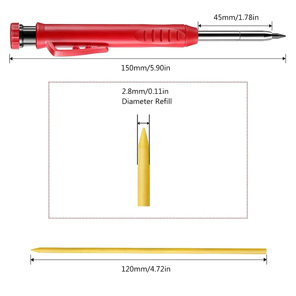 Tischlerbleistift-Set Mit 55 Mm Langer Spitze – 3 Stifte + 24 Ersatzminen, Perfekt Für Tiefe Löcher In Holz & Metall