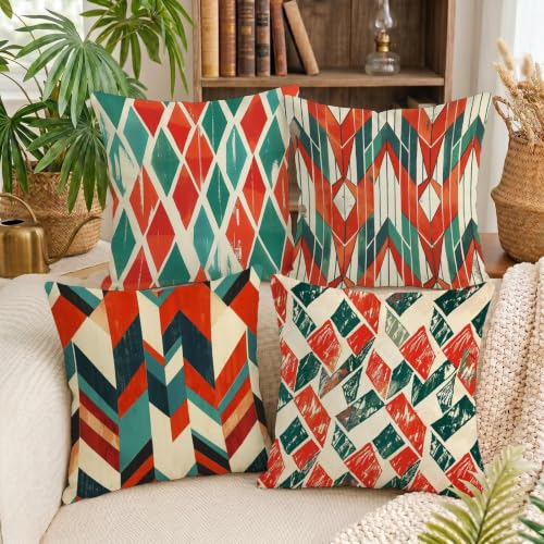 Housses de coussin 65x65 cm rouge en velours imperméable lot de 4