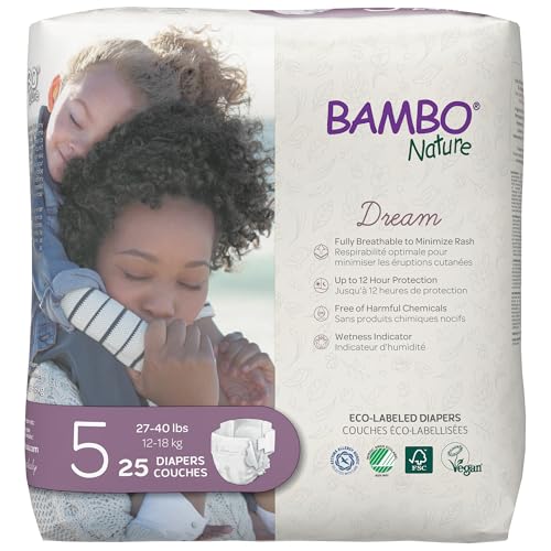 Image of Bambo Nature Premium Eco-Friendly Baby Diapers, Size 5 (27-40 Lbs), 25 Count