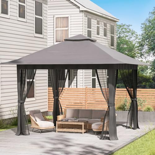 UDPATIO 13'x13' Pop up Gazebo Canopy Tent, Outdoor Patio Waterproof Gazebo with Mosquito Netting for Lawn, Garden, Backyard and Deck, Grey