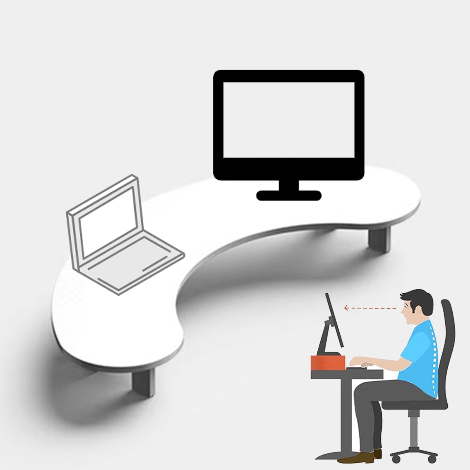 Podstawka narożna pod monitor, podwójna podstawka pod monitor, 2 monitory, solidny drewniany stojak pod komputer, zaokrąglona półka narożna, ergonomiczna półka na laptopa do przech