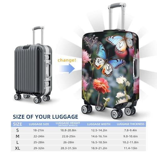 Travel Luggage Cover Colorful flowers and butterflies Suitcase Protector Elastic Washable Stretch Suitcase Protector Anti-Scratch Travel Suitcase Cover Fit 18-32 Inch Luggage2