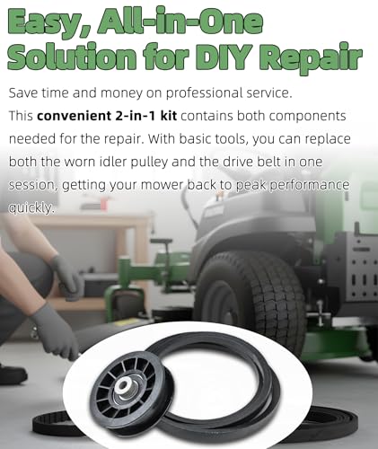 539110311 & 539110411 Drive Idler Pulley and Belt Kit Replacement for Husqvarna Z254F Z200 RZ4623 Lawn Mowers - Replaces 607163 14259 12400 - Thumbnail 6