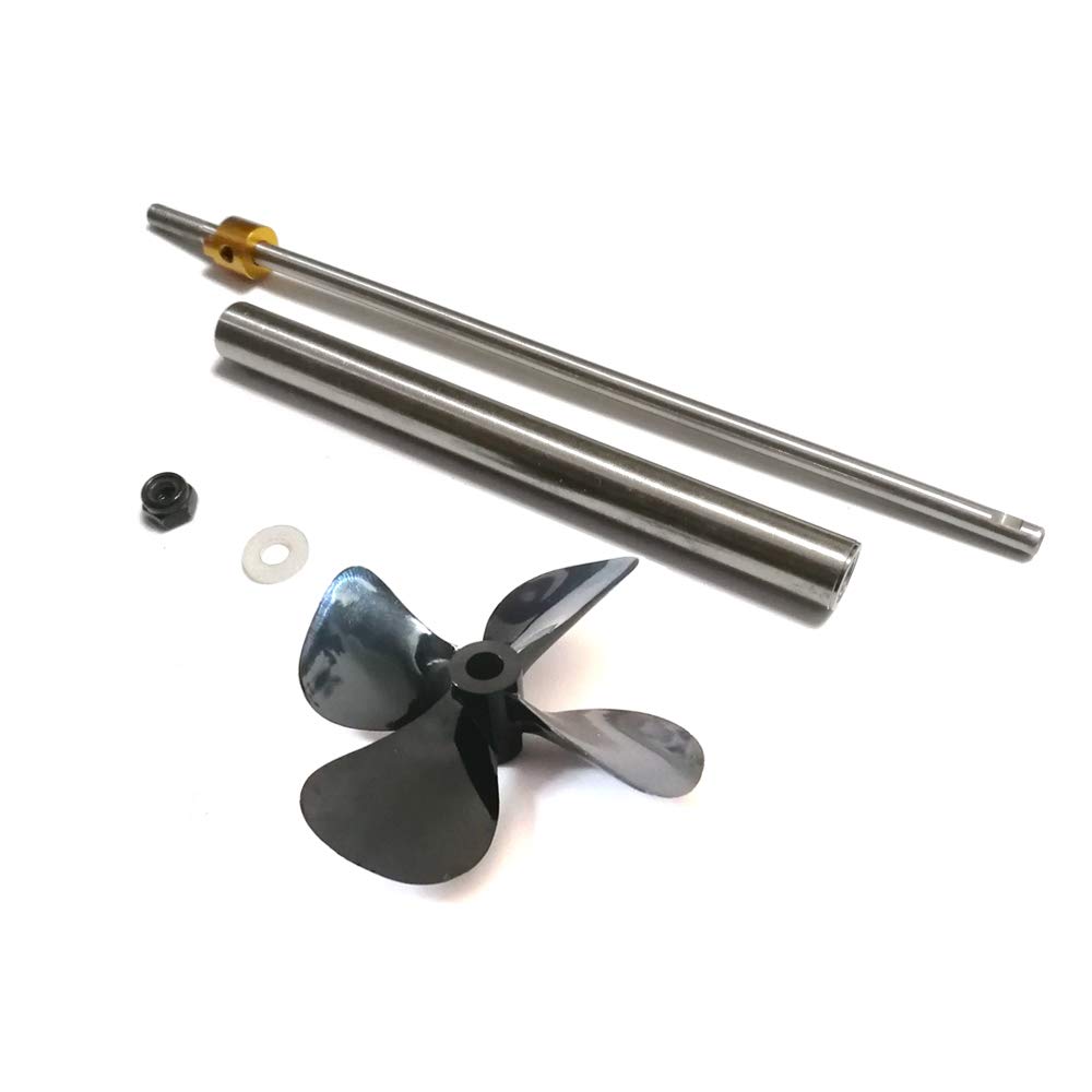 Rc Boat Drive Shaft with Sleeve and 4 Vanes 50mm Diameter CW Propeller Hawk Hobby (150 Shaft + CCW Prop)