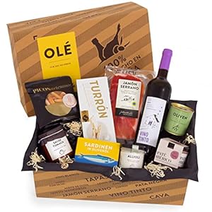 Geschenkkorb Olé mit spanischen Delikatessen I Präsentkorb gefüllt mit ausgesuchten Tapas-Klassikern & Rotwein aus…