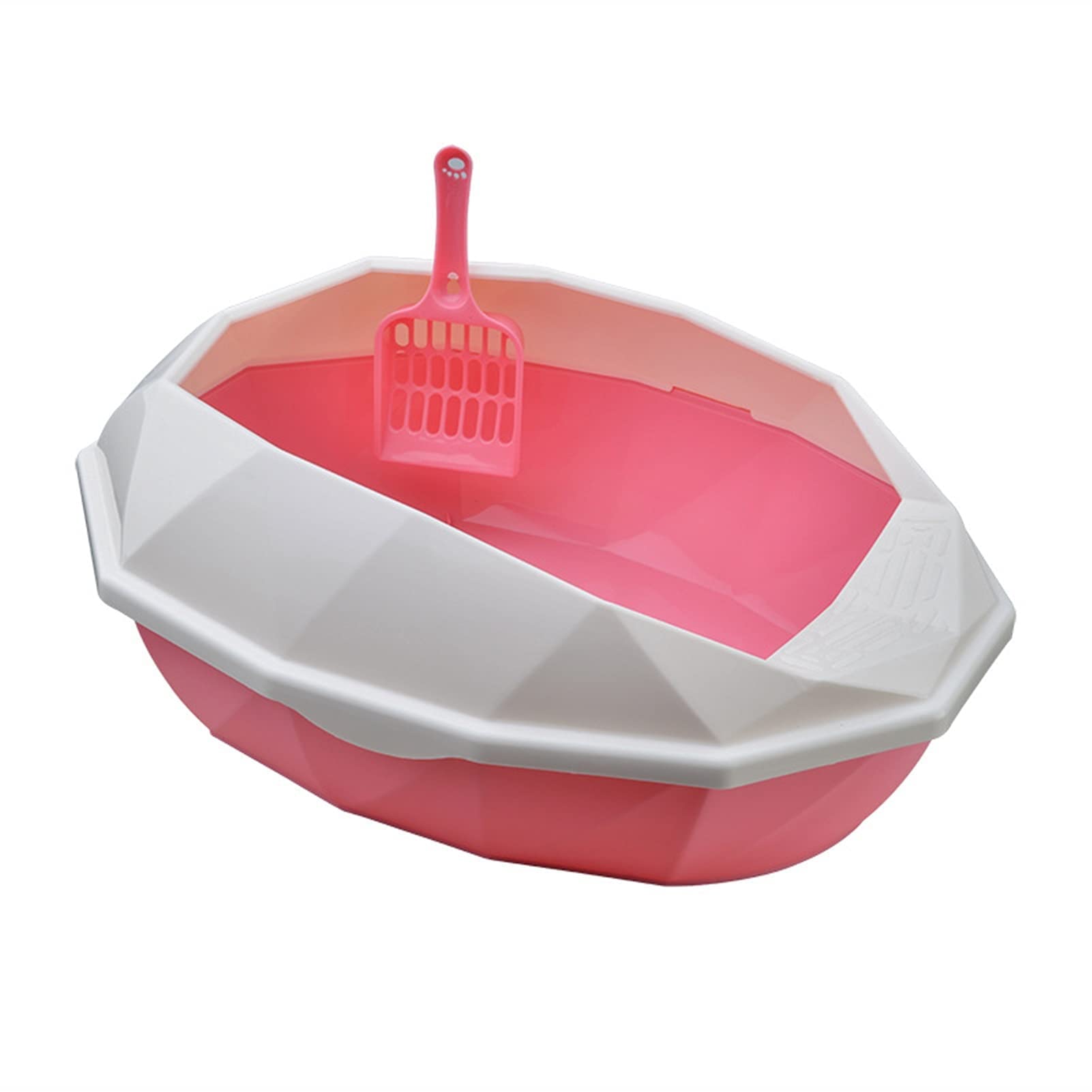 Kuweta dla kota, antyrozbryzgowa miska dla kota Zestaw szkoleniowy dla kota z szufelką, nieprzywierająca powłoka ułatwiająca czyszczenie (Pink and White S.)