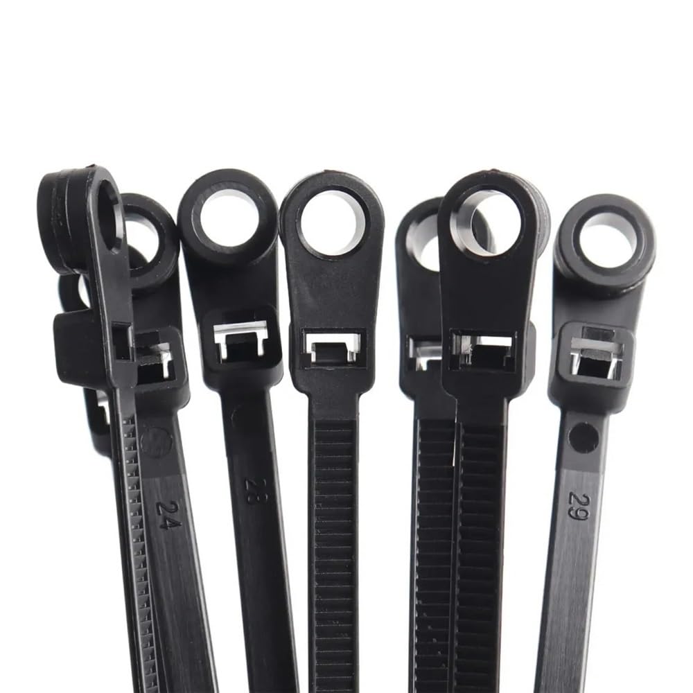 Wzddxunsf Black 100Pcs Screw Hole Cable Ties Fixed Nylon Self-Locking Cord Straps Fastening Loop Organizer(5X200mm)