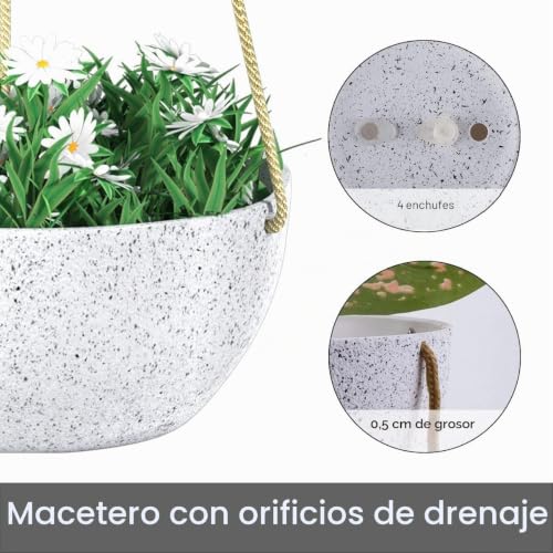 Miniatura 3 de Latern 2 Piezas Macetas Colgantes, 25cm Blanco Moteado Macetas Colgantes Con Orificios De Drenaje Y Tapones, Jardineras Colgantes Para La Decoración Del Jardín Del Hogar Boho
