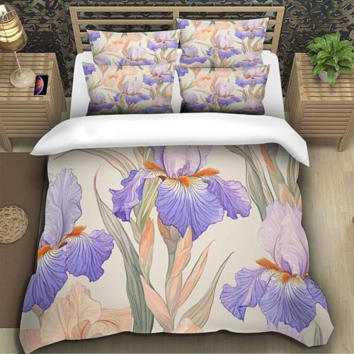 Drap de couette microfibre de qualité supérieure avec impression 3D de fleurs d'iris durables - 5