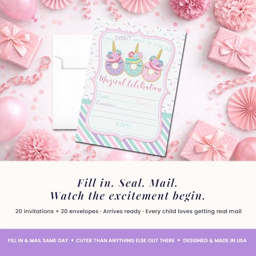 Invitaciones de cumpleaños para niñas AmandaCreation de 20 tarjetas grandes con sobres blancos 3