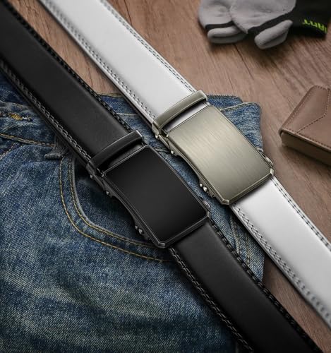 Image of BULLIANT Men belt 2Pack,Leather Ratchet Belt for Gift Men Dress Casual Jeans 1 3 /8 inch,Cut for Fit