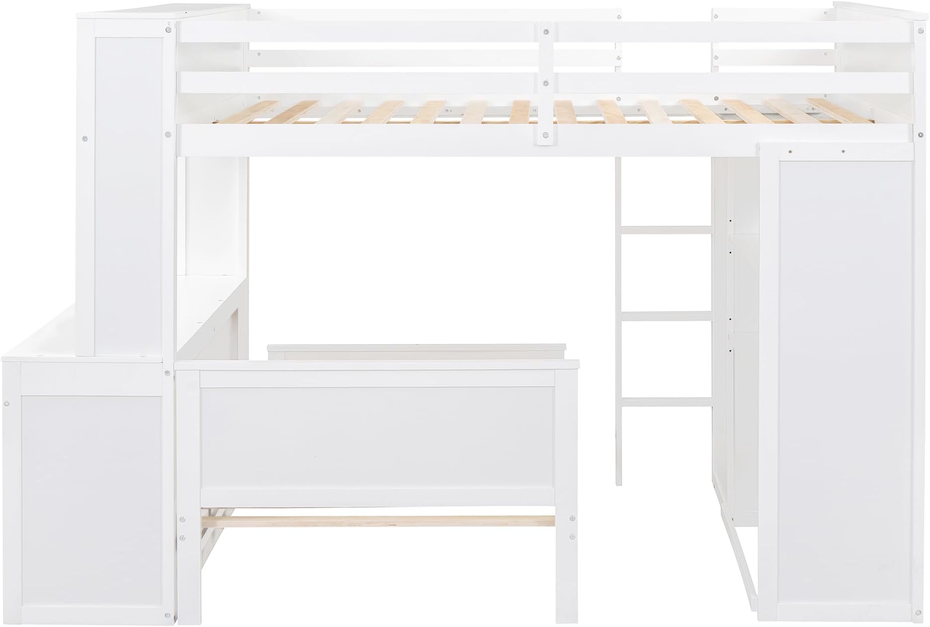 Harper & Bright Designs Full Over Twin Bunk Bed with Desk, Storage, Solid Wood Bunk Bed with Shelves and Wardrobe, Twin Size Loft Bed with a Stand-Alone Bed for Kids Teens Adults - White