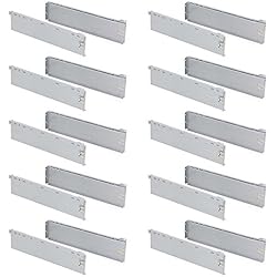 EMUCA - Herrajes para cajón 150x500mm, Kit de cajón (2 Costillas Laterales, guias correderas de caída y enganches Delanteros), Gris Metalizado, Lote de 10