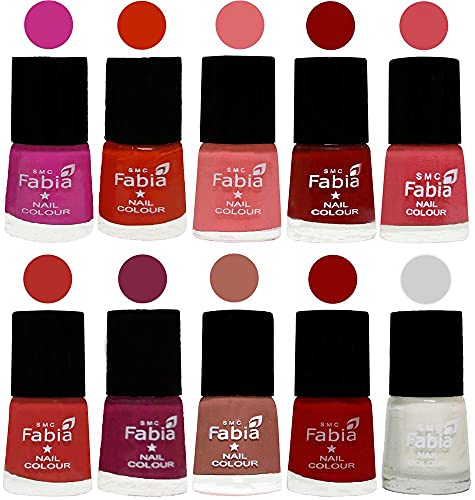 Image of SMC Fabia ALL IN ONE (PACK OF 10), Long Lasting Glossy Nail Polish, 6 ml Each, All Vibrant Colours,02315