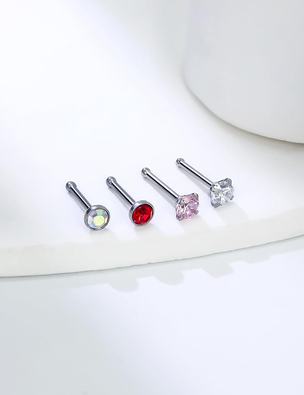 18G 20G 22G Nose Rings Studs Piercing Jewelry for Women 316L Surgical Steel L Shaped Screw Straight Diamond CZ Nose Rings Studs Nostril Piercing Jewelry for Women Men Hypoallergenic