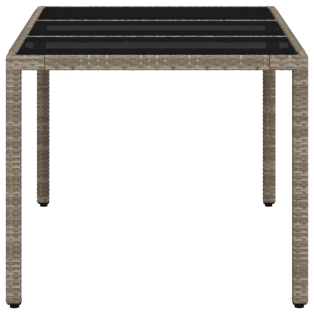 Mesa de jardín de ratán PE Gris con Superficie de Vidrio Templado 150x90x75 cm, Mueble para Exterior Resistente a la Intemperie, Ideal para terraza, Patio o balcón