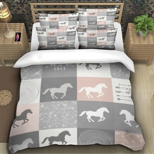 Housse de couette cheval 3D en microfibre inaltérable pour lit King