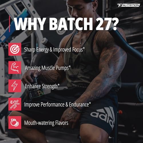 Image of TC Nutrition Batch 27 Pre Workout Powder - 8g Citrulline, 3.5g Beta Alanine, 2.5g Betaine, 325mg Caffeine | Instant Energy, Focus, Pumps, & Strength | Nitric Oxide Booster 20 sv (Rocket Pop)