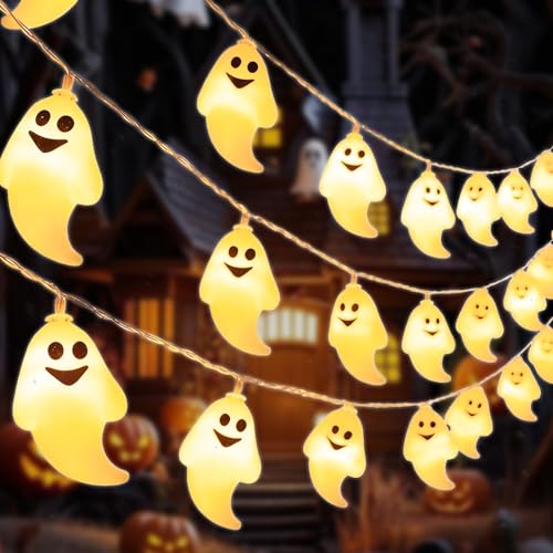 CHENBOOW Halloween Lichterkette Geister Lichterkette 3m Gespenst Lichterketten LED Halloween Deko Geister Geist-Dekoration Gespenst Lampe für Thema Party Karneval Veranda Fenster Innen Dekoration
