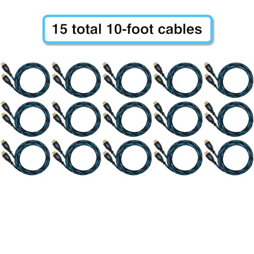 Image of 15-Pack of 10 ft HDMI Cables, Premium Braided Cord, High Speed with Ethernet, Supports HDMI 2.0b 4K 60hz HDR and ARC
