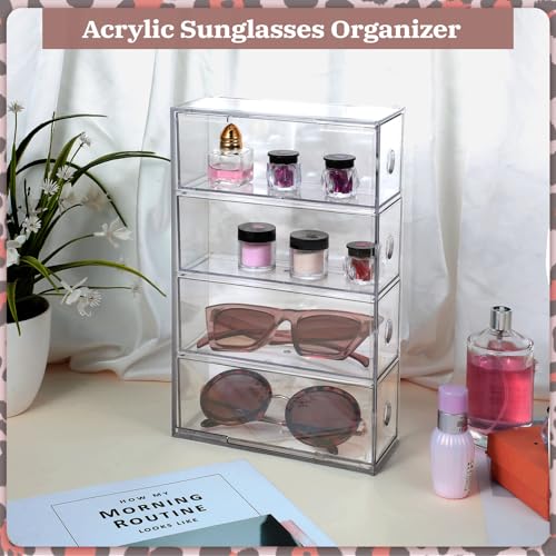 Image of 2 Pieces Acrylic Sunglass Organizer Clear Sunglass Holder with 4 Drawers Glasses Organizer for Women Clear Eyeglass Holder Eyewear Display Case Multiple Pair for Glasses Jewelry Watch Storage