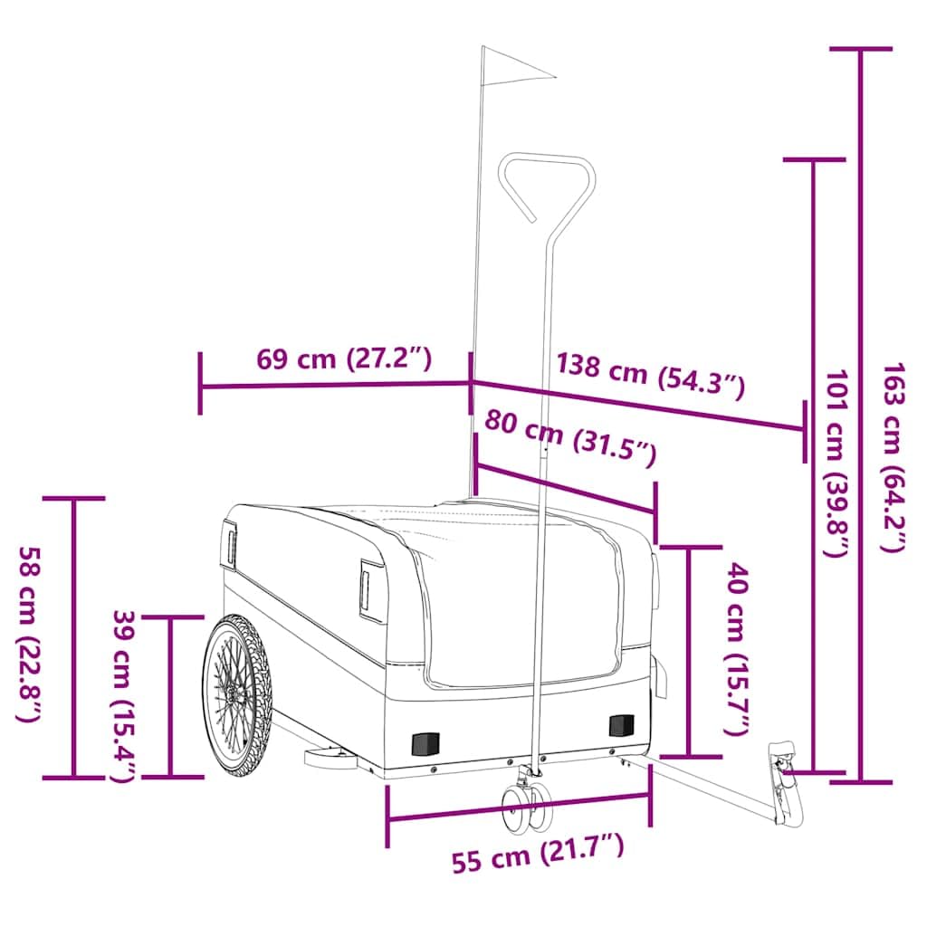 vidaXL Remorque de Vélo, Chariot de Transport avec Barre d'Attelage, Remorque de Bicyclette avec Drapeau pour Bagage, Noir et Jaune 45 kg Fer