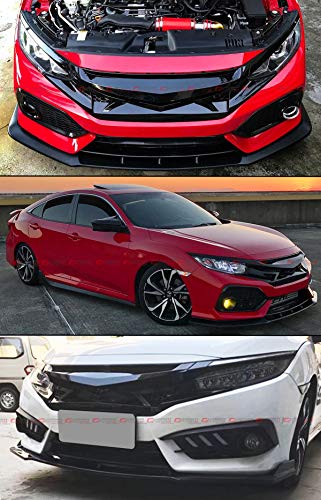 Fits for 2016-2018 Honda Civic 10TH Gen Glossy Black JDM Battle Style Front Hood Grill Grille