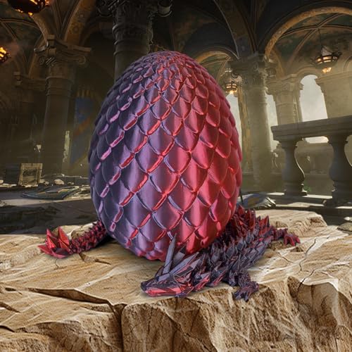Merrwon 3D-Gedruckter Drache (28,5 cm) mit Drachenei - Kreative Spielzeug und Deko, Schwarz-rot