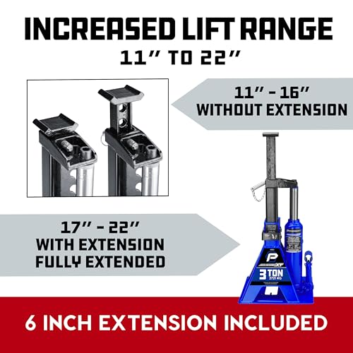 Image of POWERBUILT 3 Ton All-in-One Hydraulic Bottle Jack and Jackstand in One, Compact, Wide Base, 11-21 Inch Range, Eliminates Jackstands, for Trucks, SUVs, RVs, Trailers, ASME, Not for Sedans - 640912