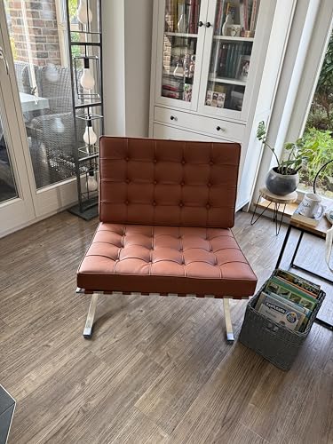 Furnwise Fauteuil de salon moderne en cuir avec cadre en acier inoxydable poli (cognac)